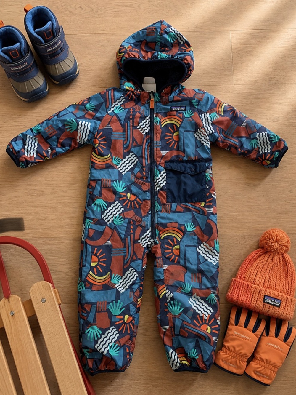 Patagonia Baby 12-18M Puff Ball Reversible Bunting Snowsuit Geometric Winter